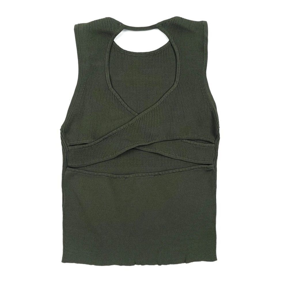 NEW Zara 90s Open Back Ribbed Knit Sleeveless Tank Top Deep Green Womens Medium
